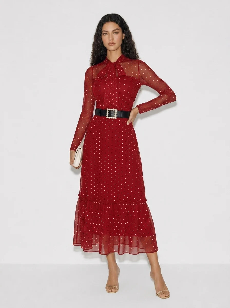 Amara Polka Dot Bow Maxi Dress