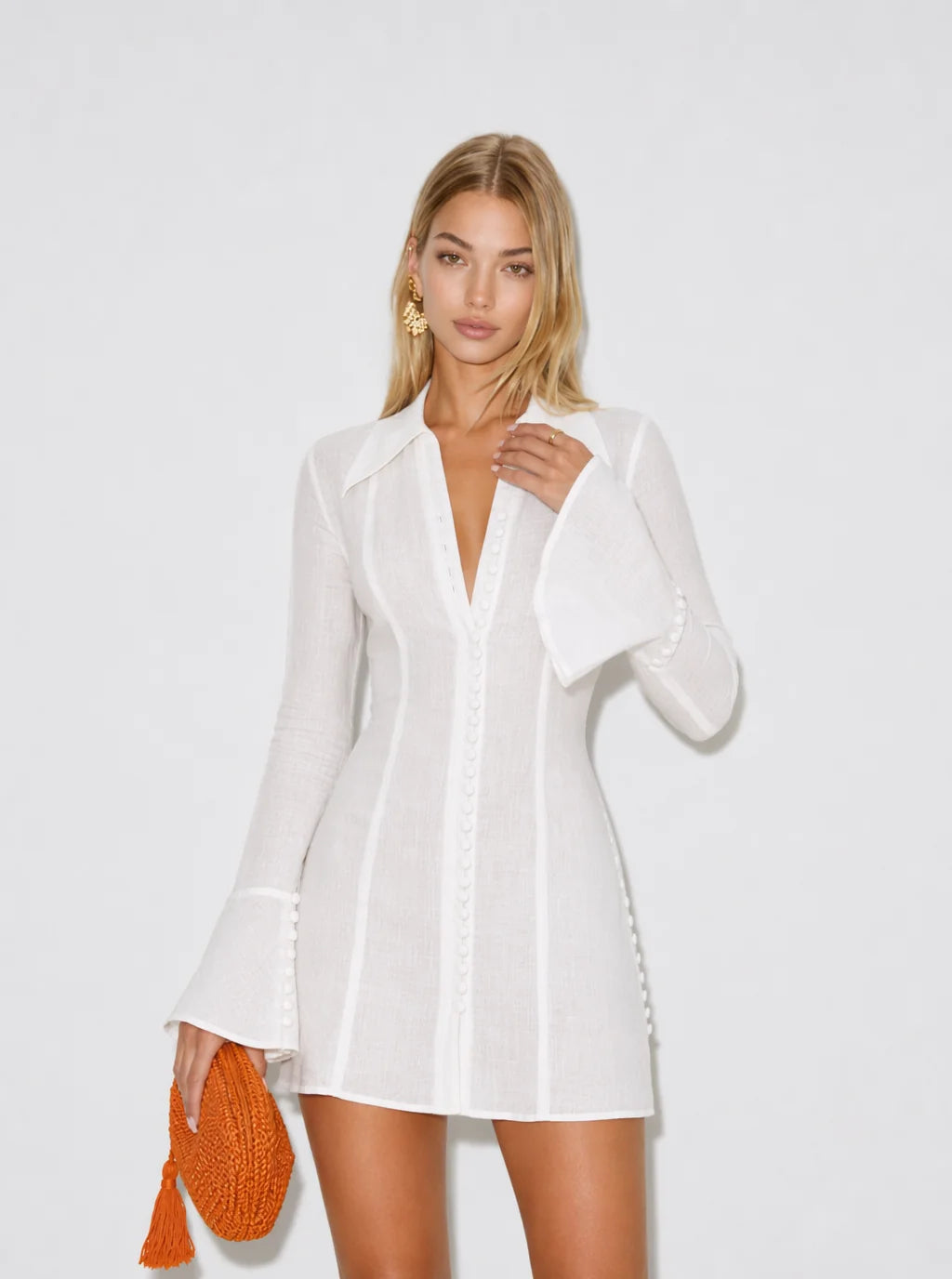 Odessa Button-Front Linen-Look Mini Dress
