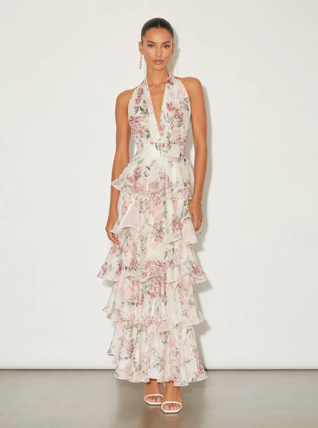 Lucy Floral Tiered Halter Maxi Dress