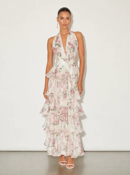 Lucy Floral Tiered Halter Maxi Dress