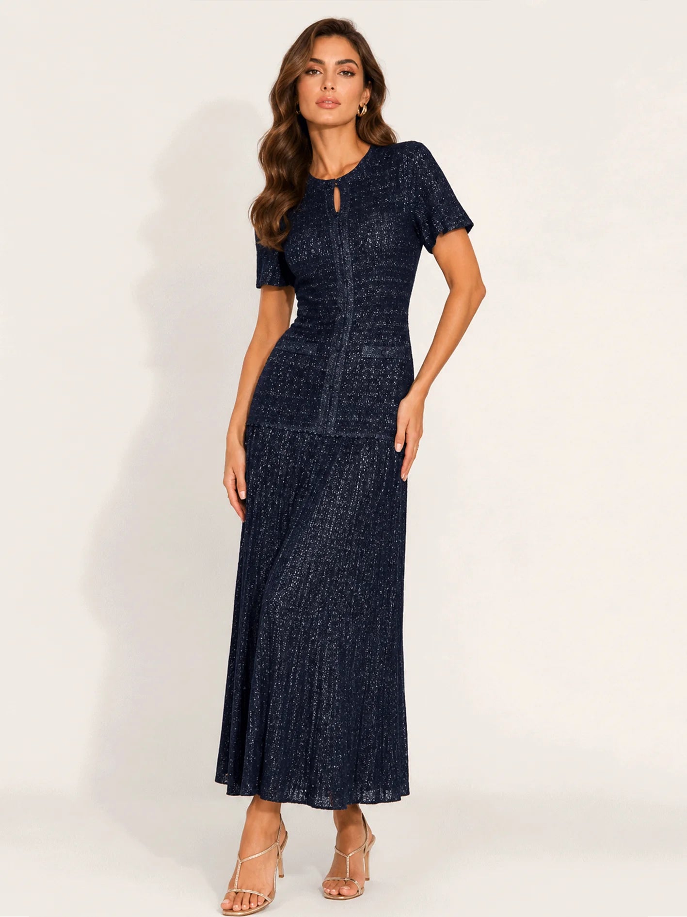 Coco Tweed Pleated Midi Dress