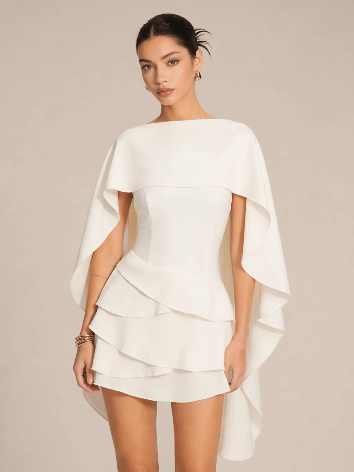 Eliza Cape Back Tie Layered Mini Dress