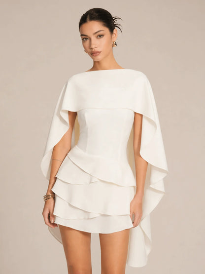Eliza Cape Back Tie Layered Mini Dress