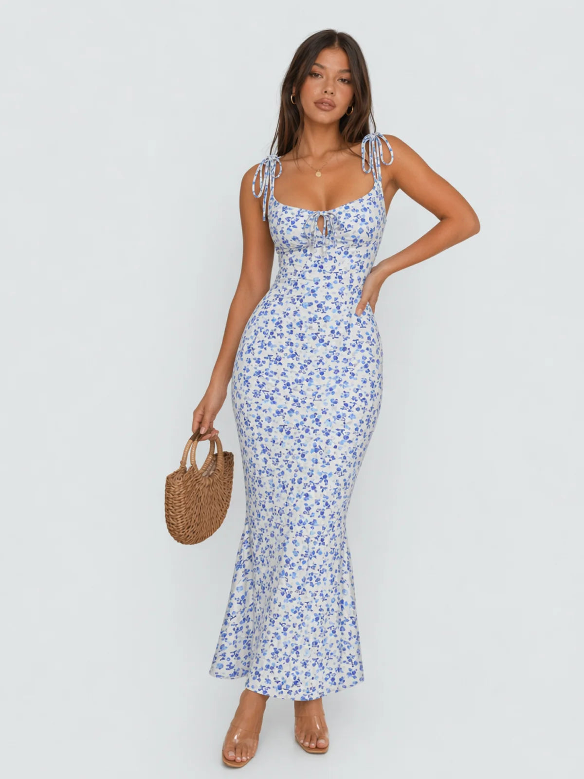 Clarissa Ditsy Floral Tie Strap Midi Dress