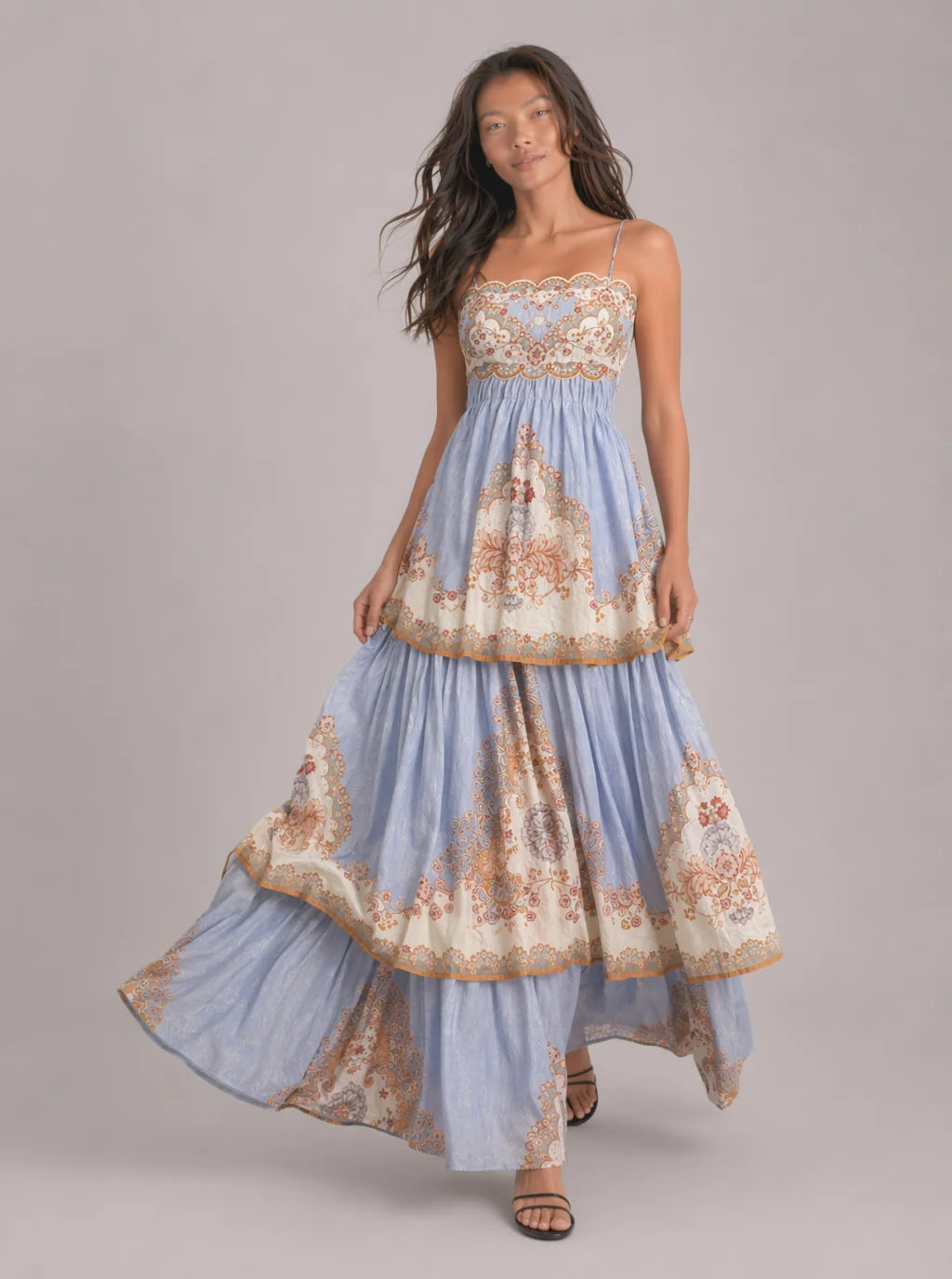 Romilly Tiered Border-Print Maxi Dress