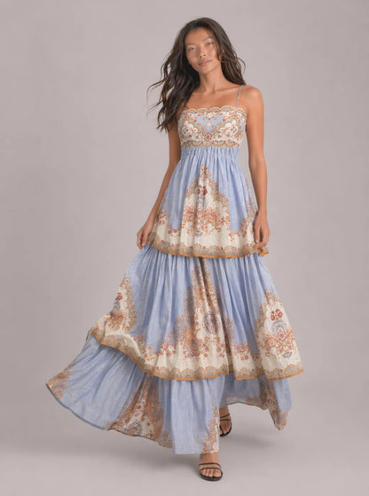 Romilly Tiered Border-Print Maxi Dress