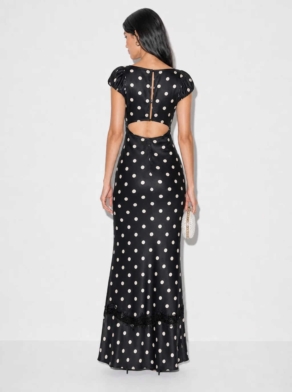 Anna Polka Dot Lace-Trim Maxi Dress