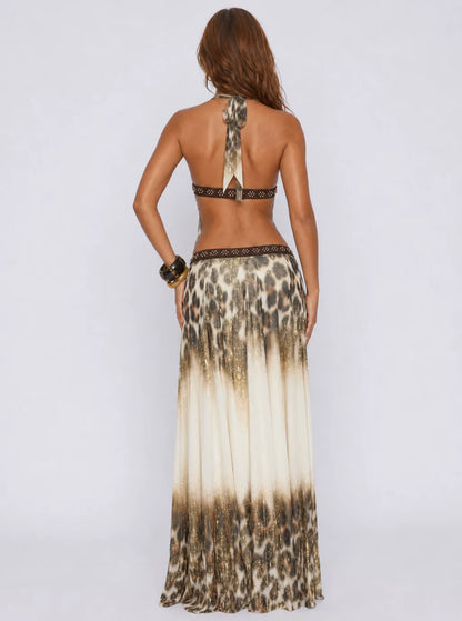 Katerina Embellished Leopard Maxi Dress