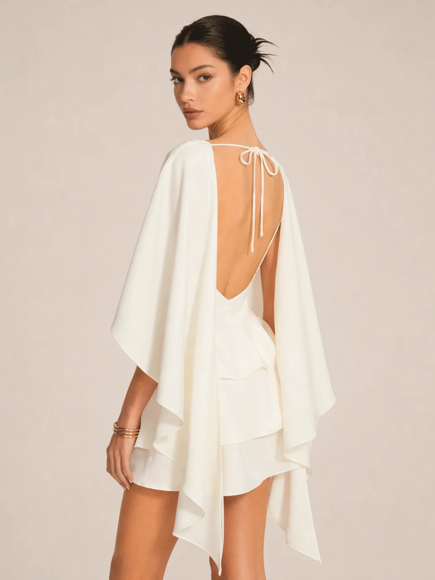 Eliza Cape Back Tie Layered Mini Dress