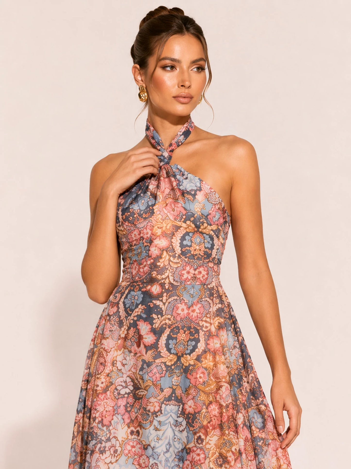 Elowen Halter Neck Floral Midi Dress
