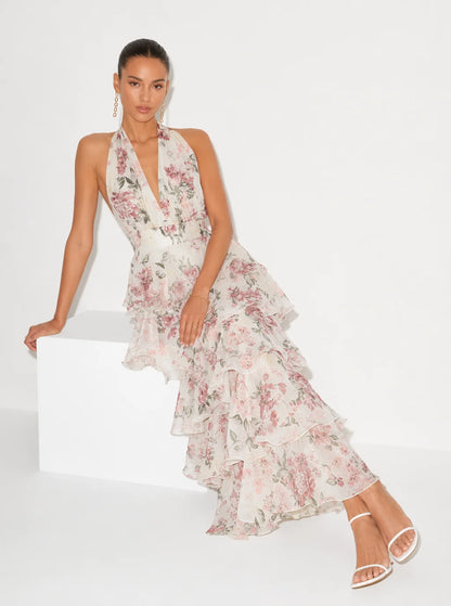 Lucy Floral Tiered Halter Maxi Dress