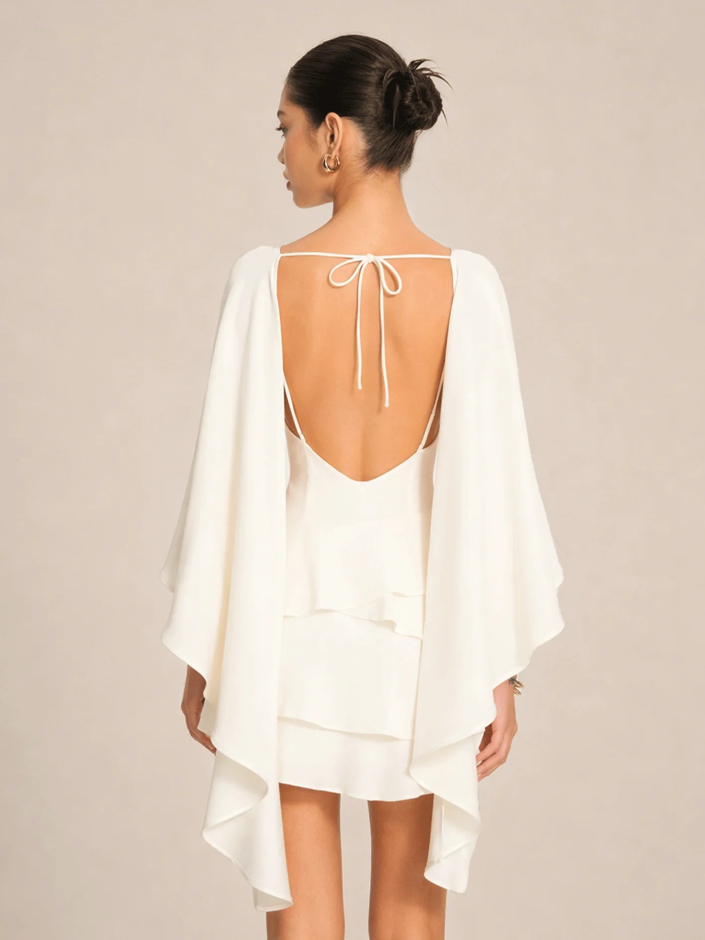Eliza Cape Back Tie Layered Mini Dress