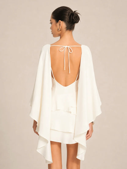 Eliza Cape Back Tie Layered Mini Dress