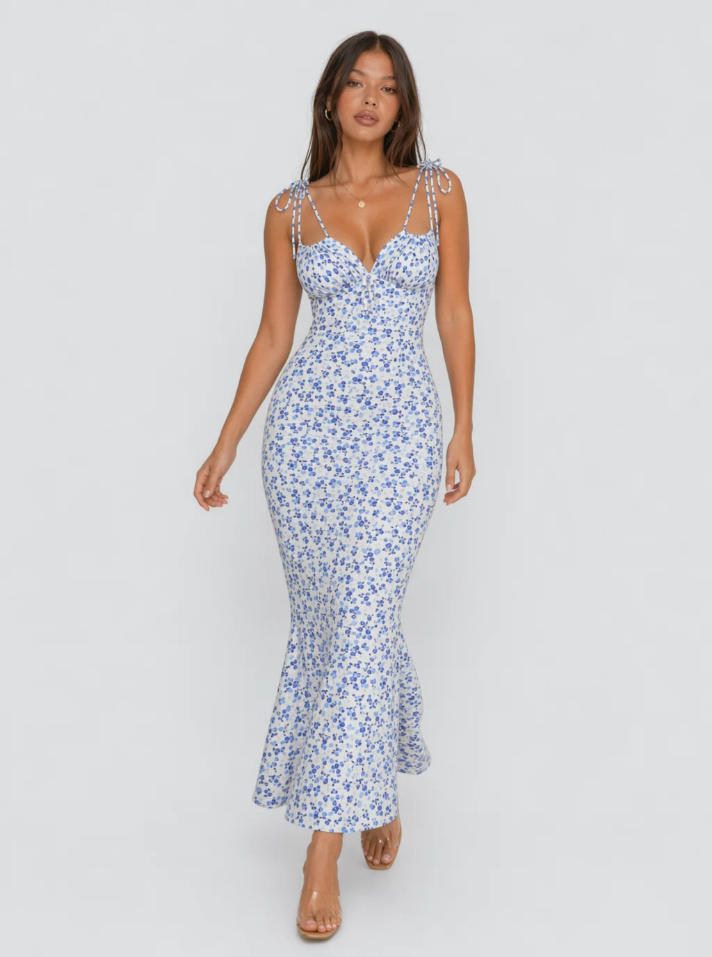 Clarissa Ditsy Floral Tie Strap Midi Dress