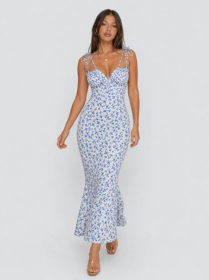 Clarissa Ditsy Floral Tie Strap Midi Dress