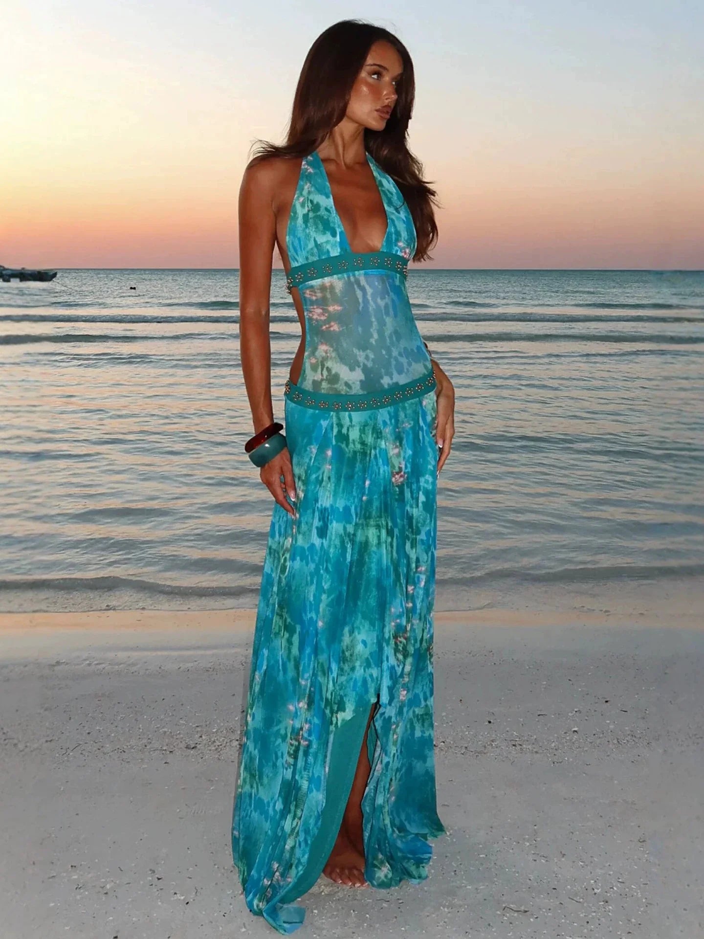 Katerina Embellished Leopard Maxi Dress
