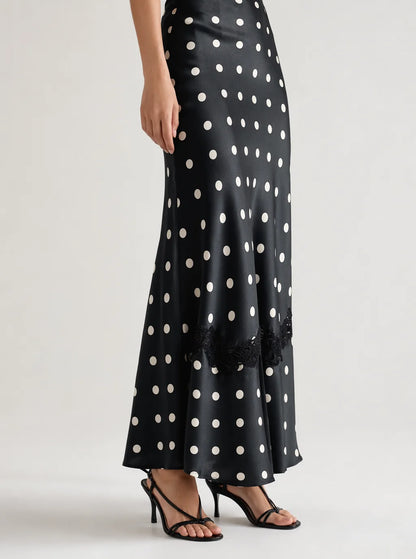 Anna Polka Dot Lace-Trim Maxi Dress