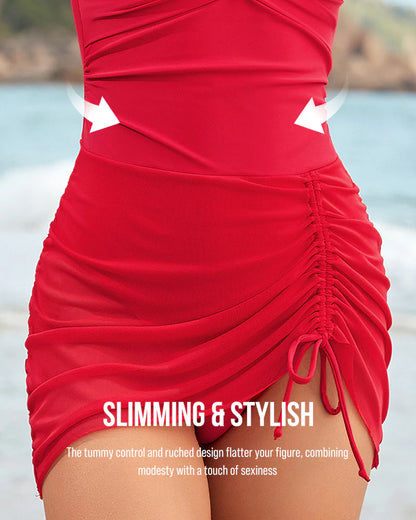 Drawstring Mesh One-Piece Swimsuit