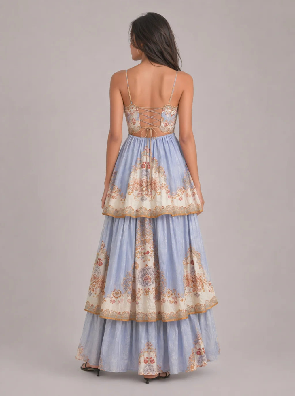 Romilly Tiered Border-Print Maxi Dress