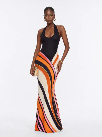 Gwen Geometric Halter Maxi Dress