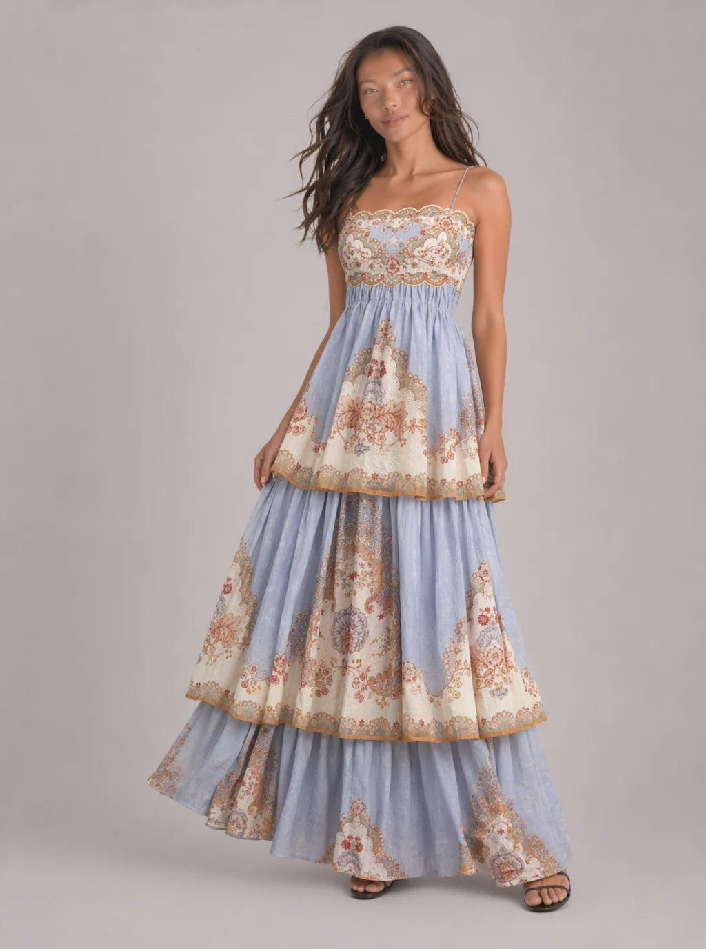 Romilly Tiered Border-Print Maxi Dress