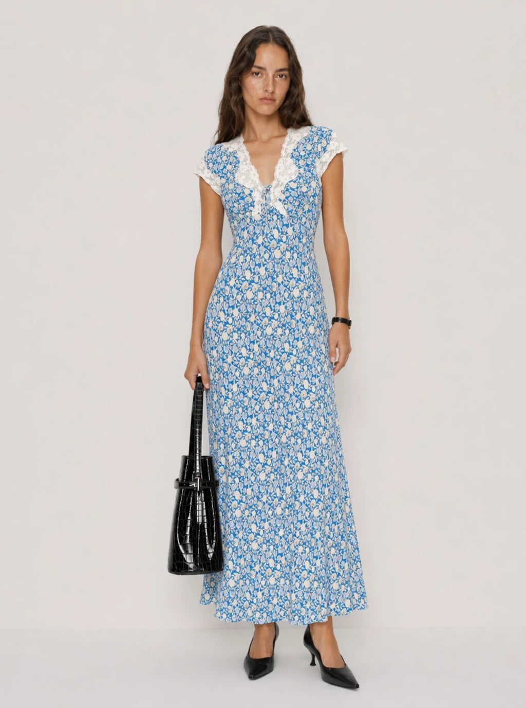 Belinda Floral Lace-Trim Maxi Dress
