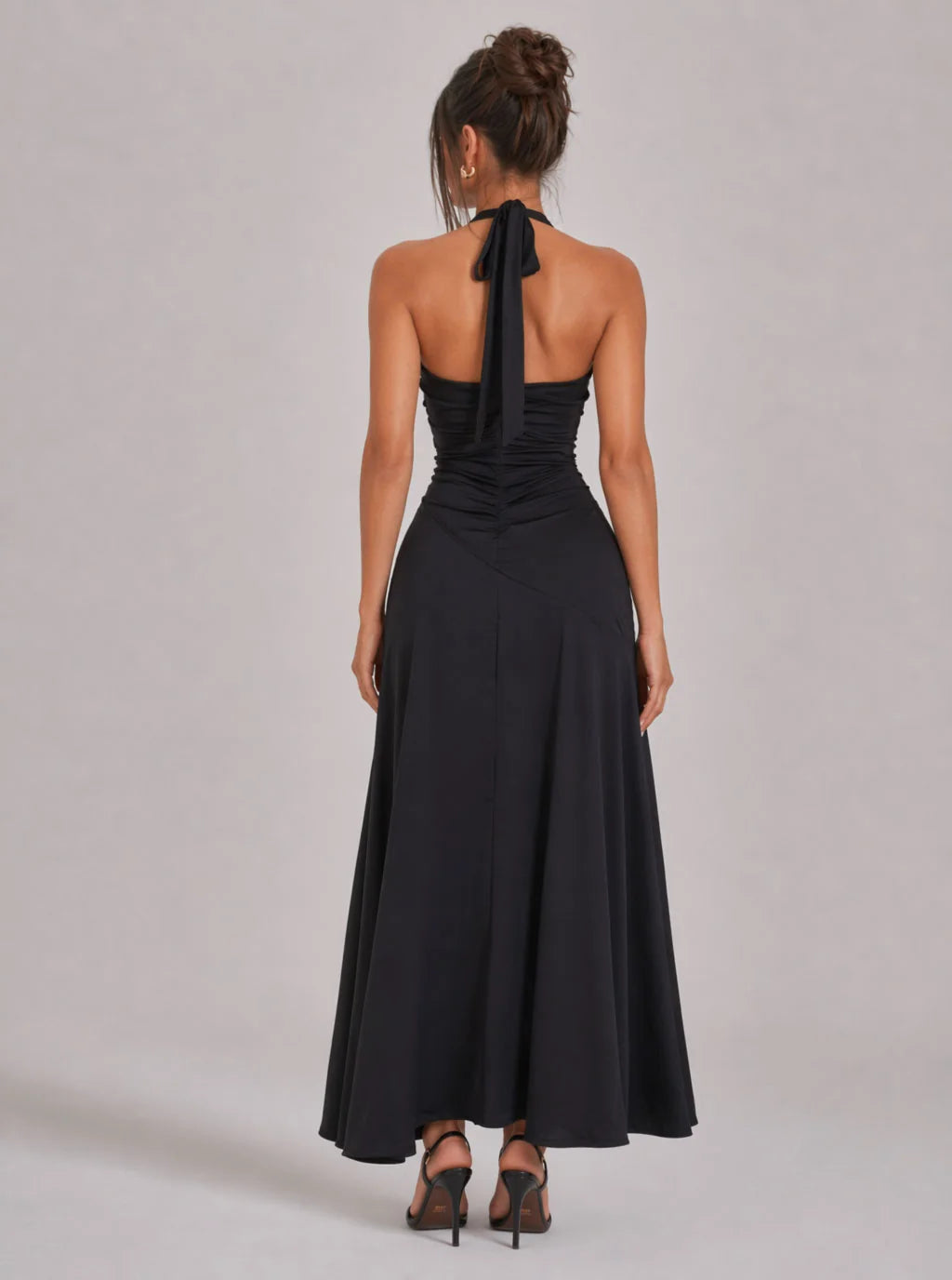 Verena Plunge Halter Ruffle Maxi Dress