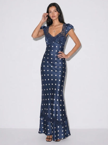 Anna Polka Dot Lace-Trim Maxi Dress