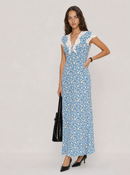 Belinda Floral Lace-Trim Maxi Dress