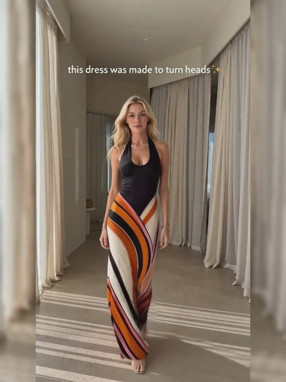Gwen Geometric Halter Maxi Dress